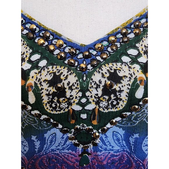 Aqua Blue Hippie Boho Caftan Top Plus Size 1X Embellished Rayon Festival - Picture 3 of 8